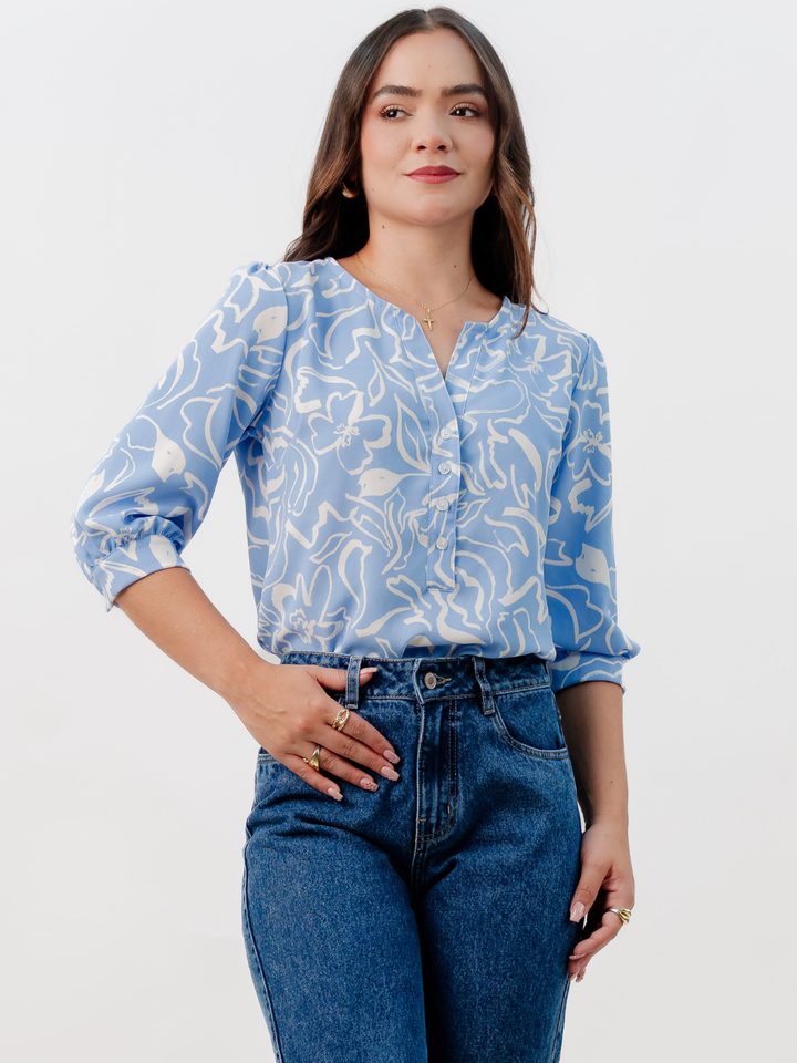 BLUSA MANGA 3/4 CALA ITALIANO FLOREADO