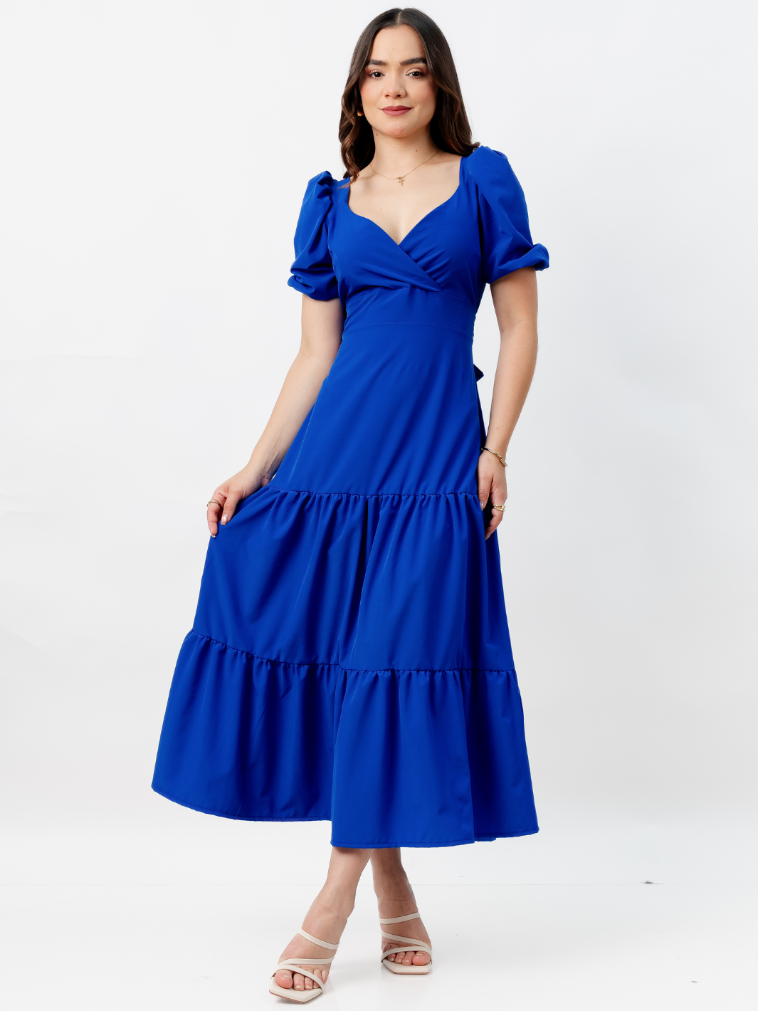 VESTIDO CASUAL LARGO CON LAZO TILZA AZULINO