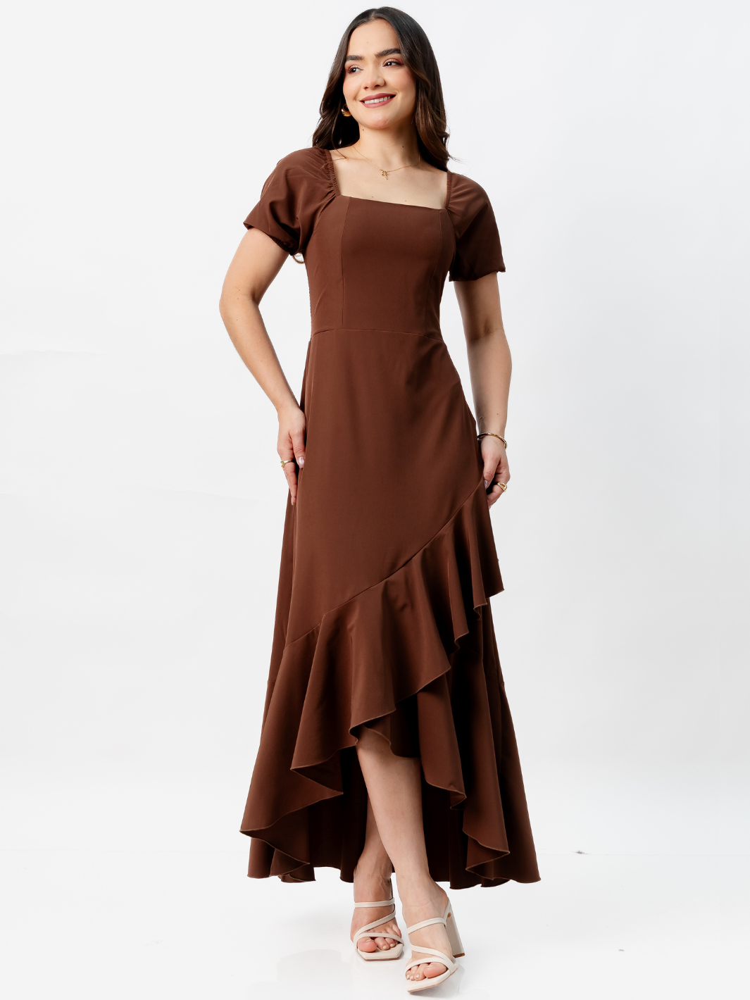 VESTIDO CASUAL LARGO PAOLA CHOCOLATE