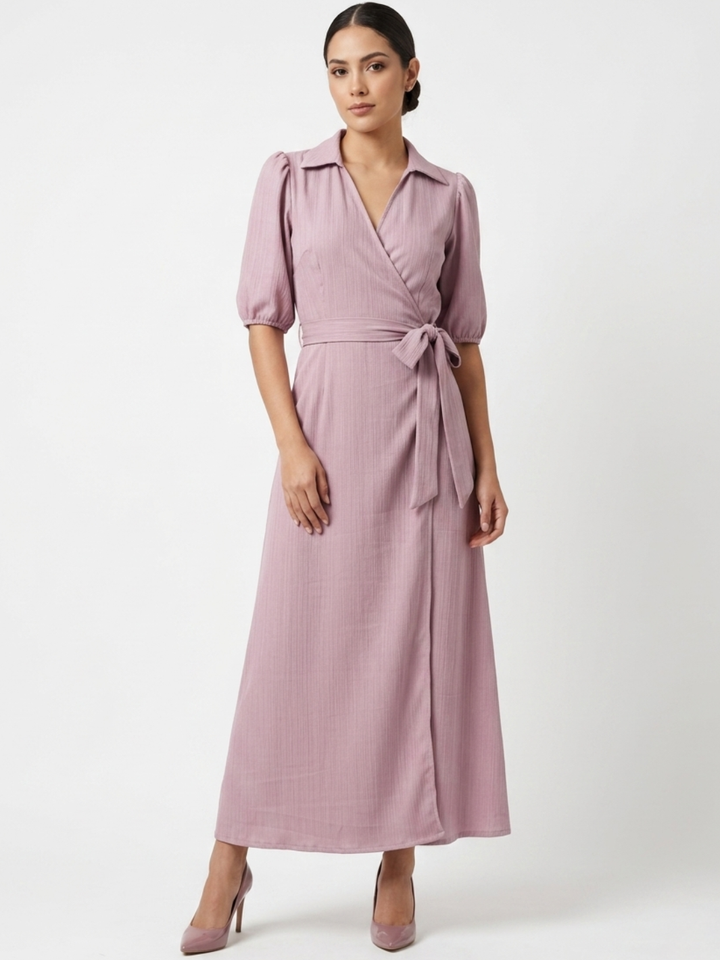 VESTIDO ENVOLVENTE CON CUELLO CAMISERO GRACE ROSA