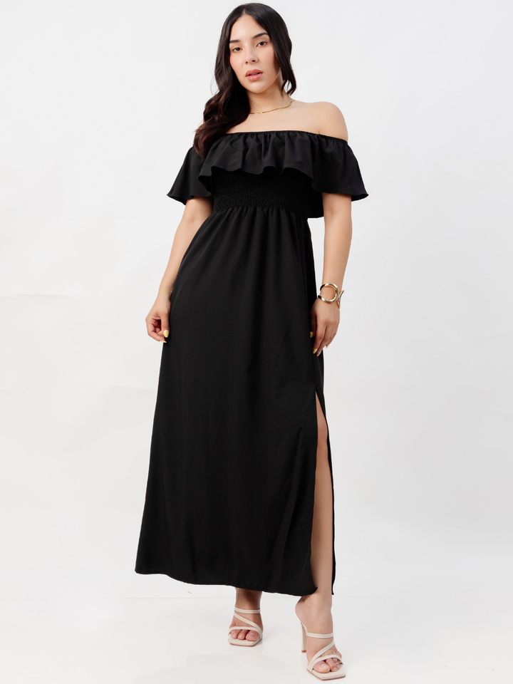 VESTIDO RUMBERO CASUAL LARGO MINERVA NEGRO
