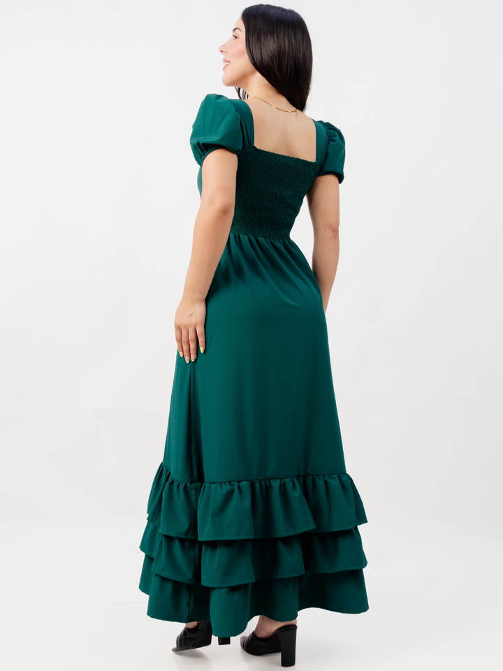 VESTIDO CASUAL CON BOBOS EN LA FALDA RUBI VERDE