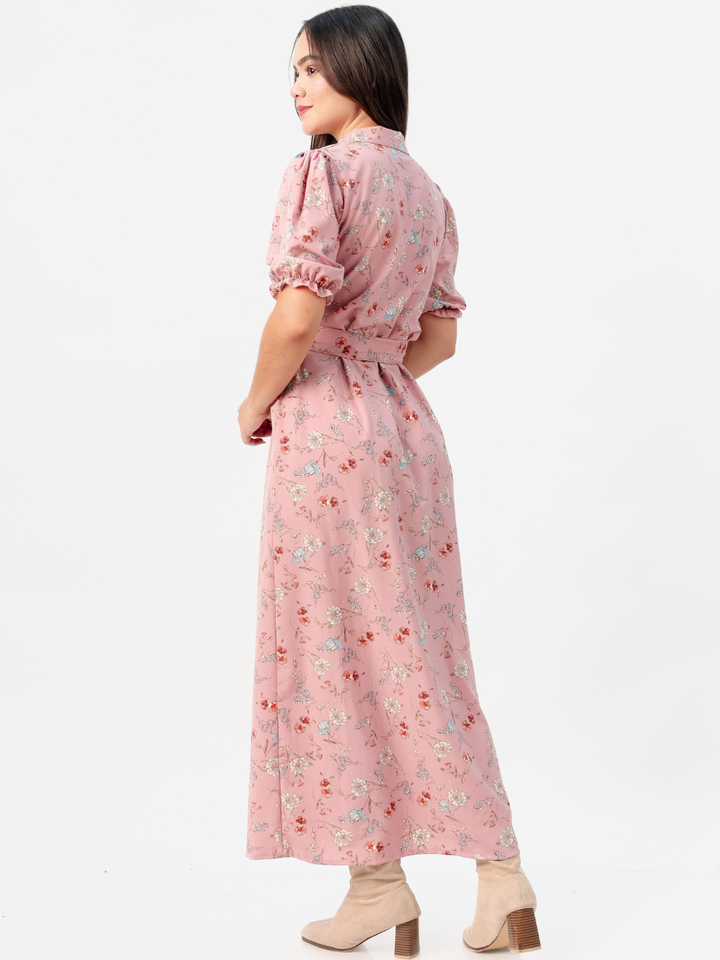 VESTIDO CAMISERO CON CINTURON ASIA ROSA FLOREADO