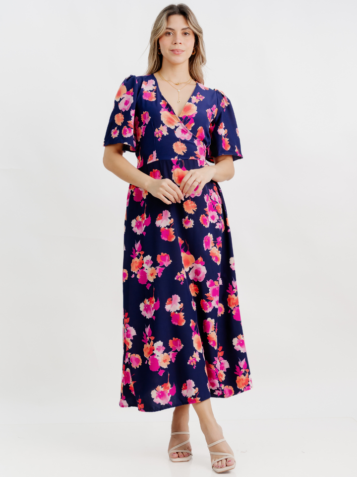 VESTIDO CASUAL LARGO LISA AZUL