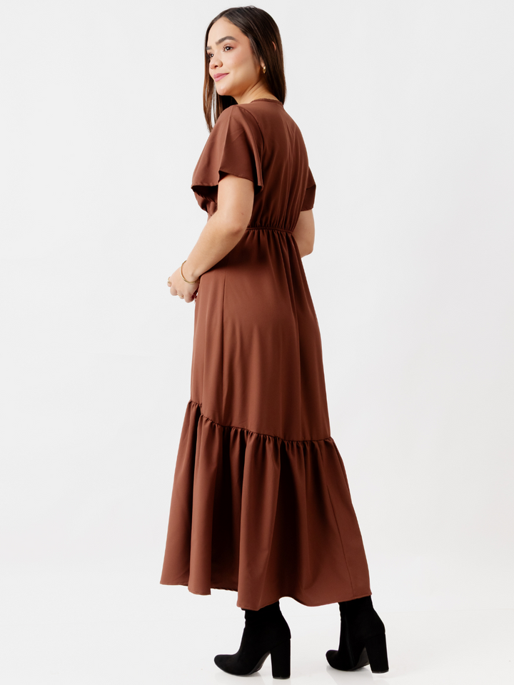 VESTIDO LARGO CON BOTONES MONSERRAT CHOCOLATE