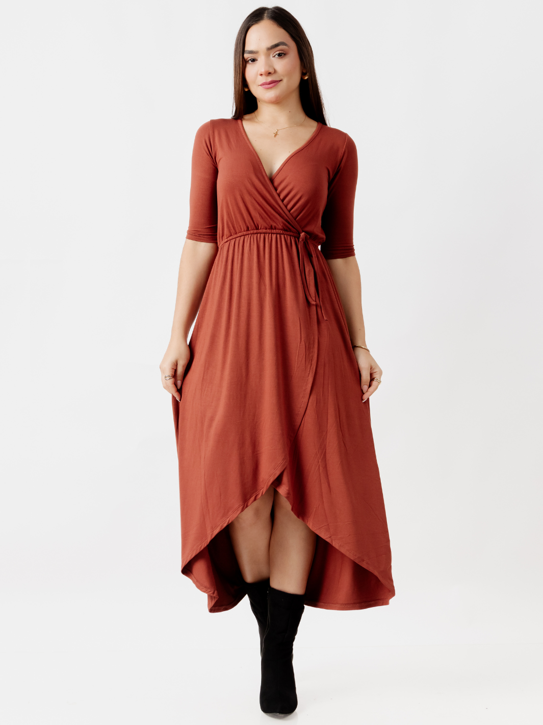 VESTIDO CON MANGA 3/4 GEMMA TERRACOTA