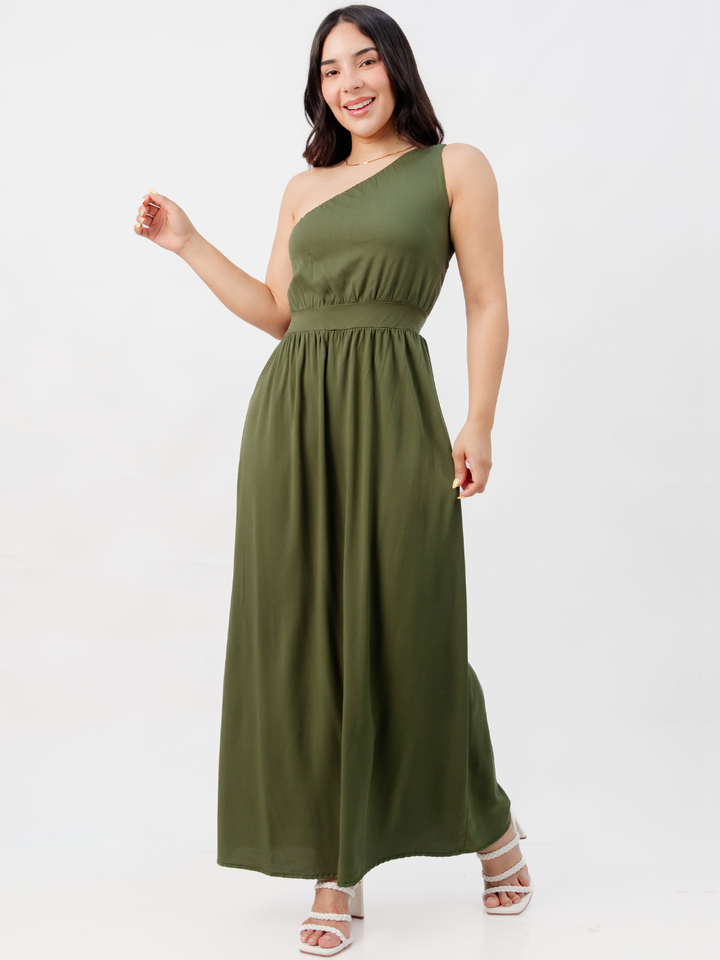 VESTIDO LARGO ASIMETRICO JAZMIN VERDE
