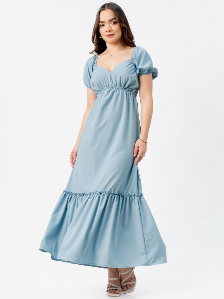 VESTIDO CASUAL LARGO CON BOBO SORAYA CEMENTO