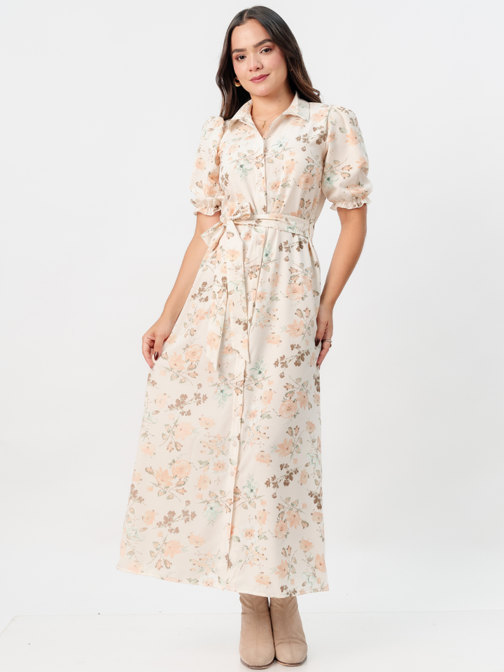 VESTIDO CAMISERO CON CINTURON ASIA PERLA FLOREADO