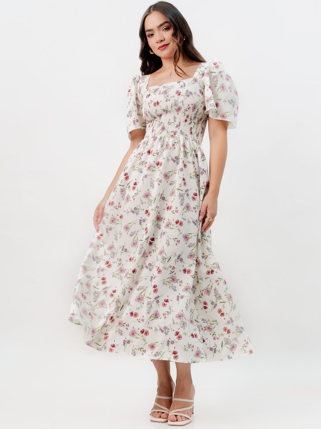 VESTIDO CASUAL LARGO LUCRECIA PERLA FLOREADO