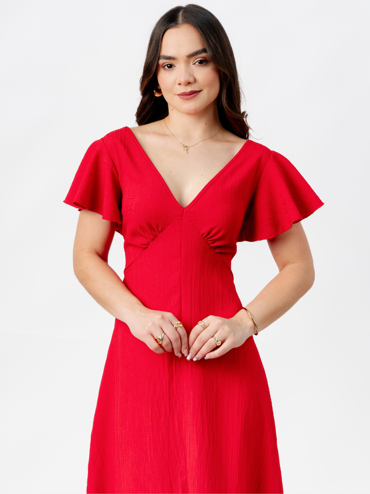 VESTIDO LARGO CORTE A BRENDA ROJO