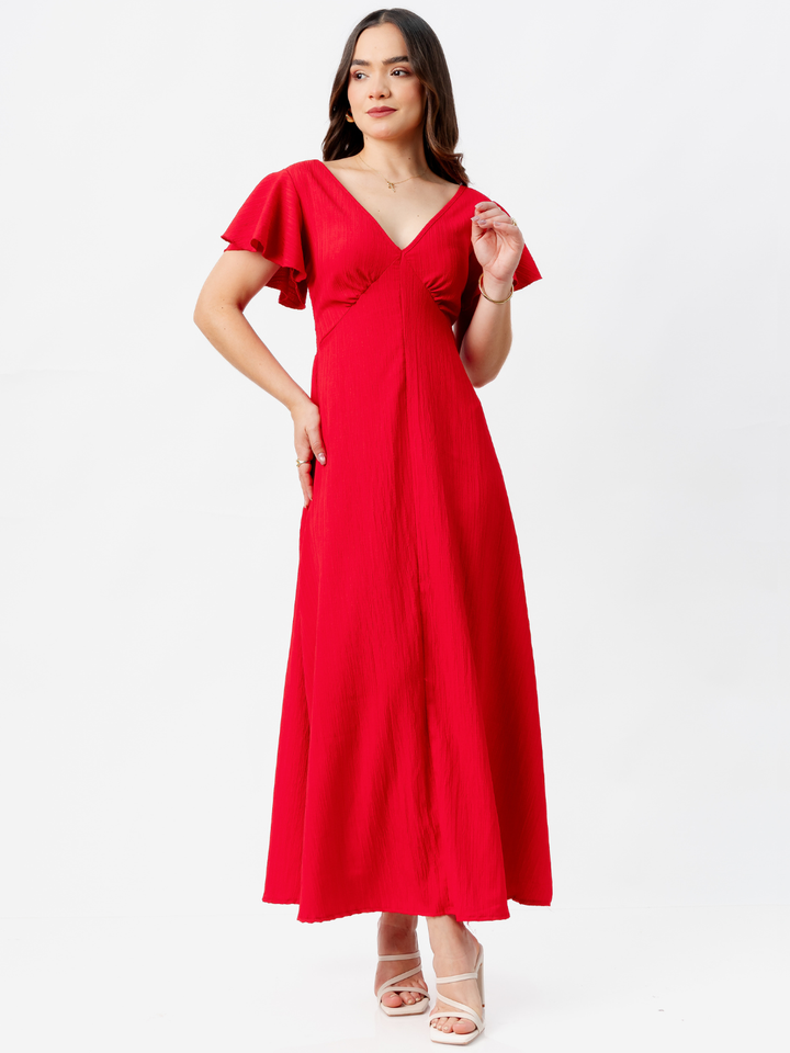 VESTIDO LARGO CORTE A BRENDA ROJO