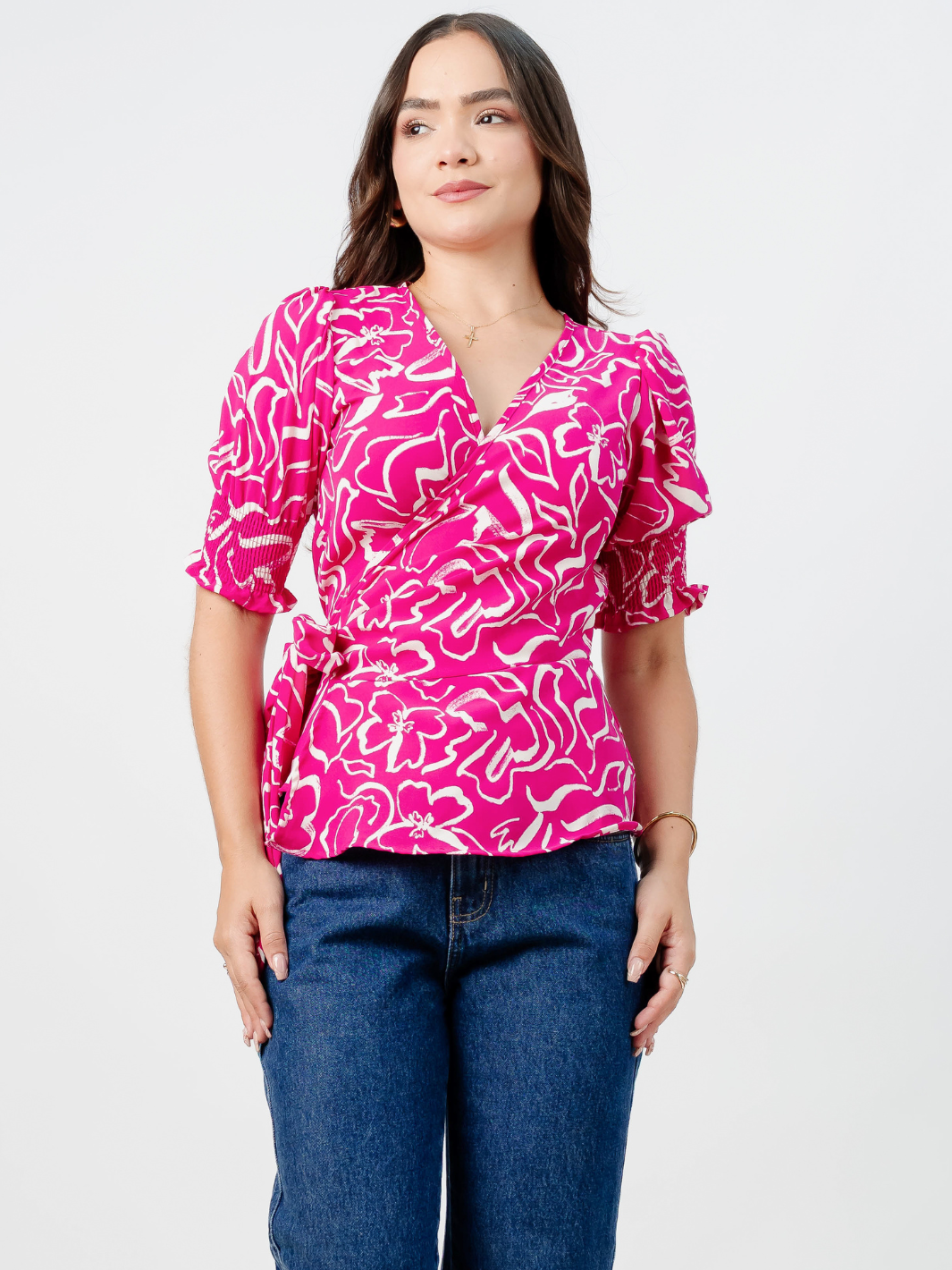 BLUSA PEPLUM ENVOLVENTE JACKIE FUCSIA FLOREADO