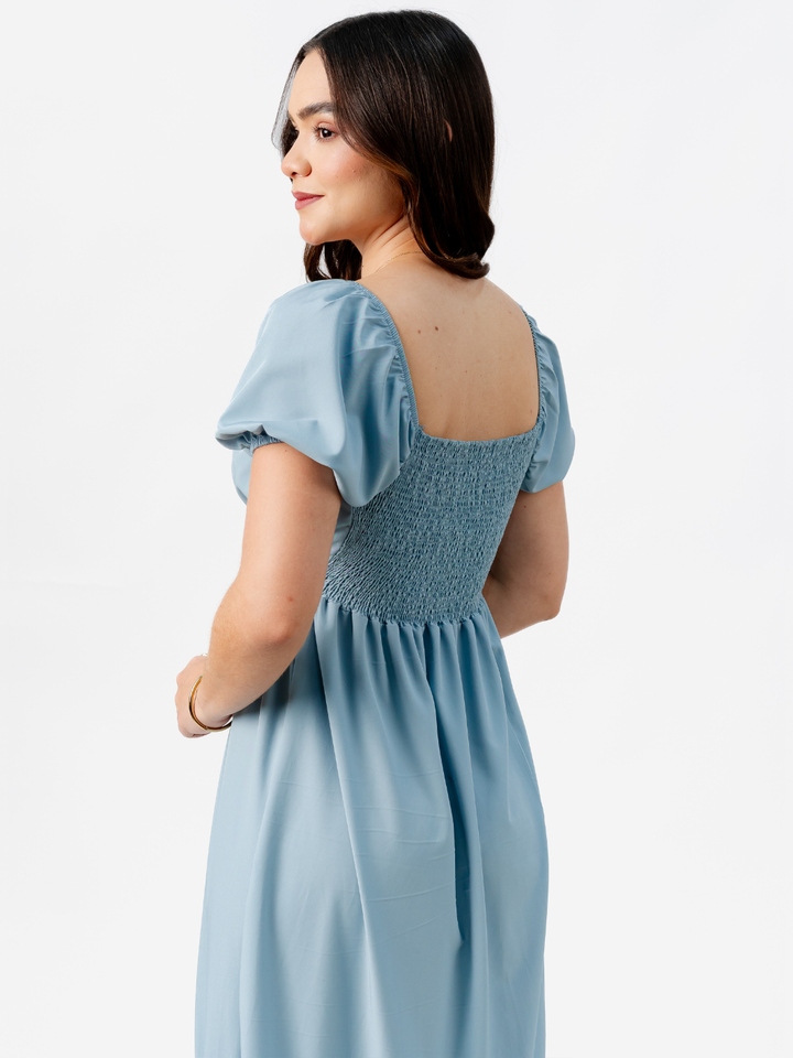 VESTIDO CASUAL LARGO CON BOBO SORAYA CEMENTO