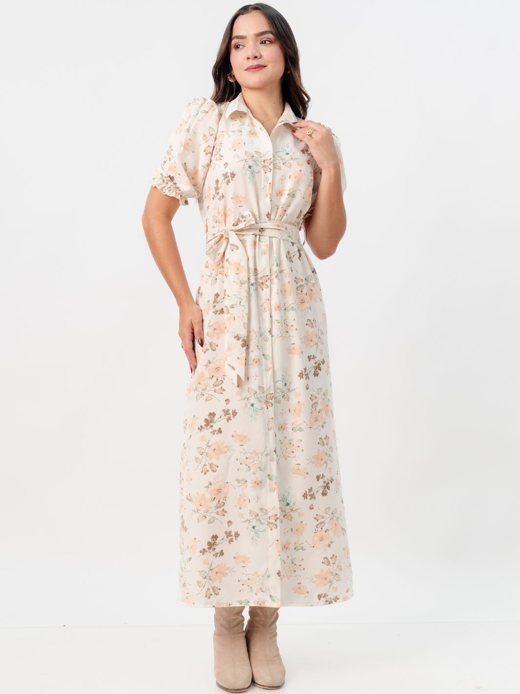 VESTIDO CAMISERO CON CINTURON ASIA PERLA FLOREADO