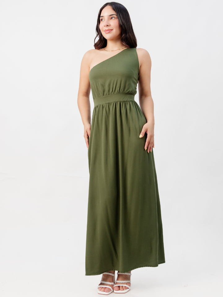 VESTIDO LARGO ASIMETRICO JAZMIN VERDE
