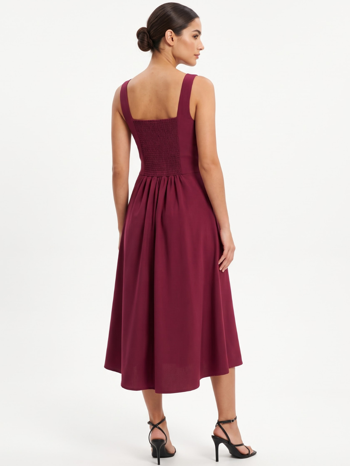 VESTIDO MIDI EN CORTE A SALLY VINO