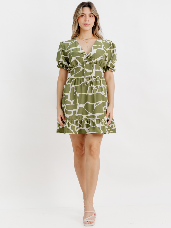 VESTIDO CORTO CON BOBO EN LA FALDA ARIEL VERDE