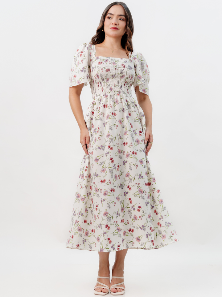 VESTIDO CASUAL LARGO LUCRECIA PERLA FLOREADO