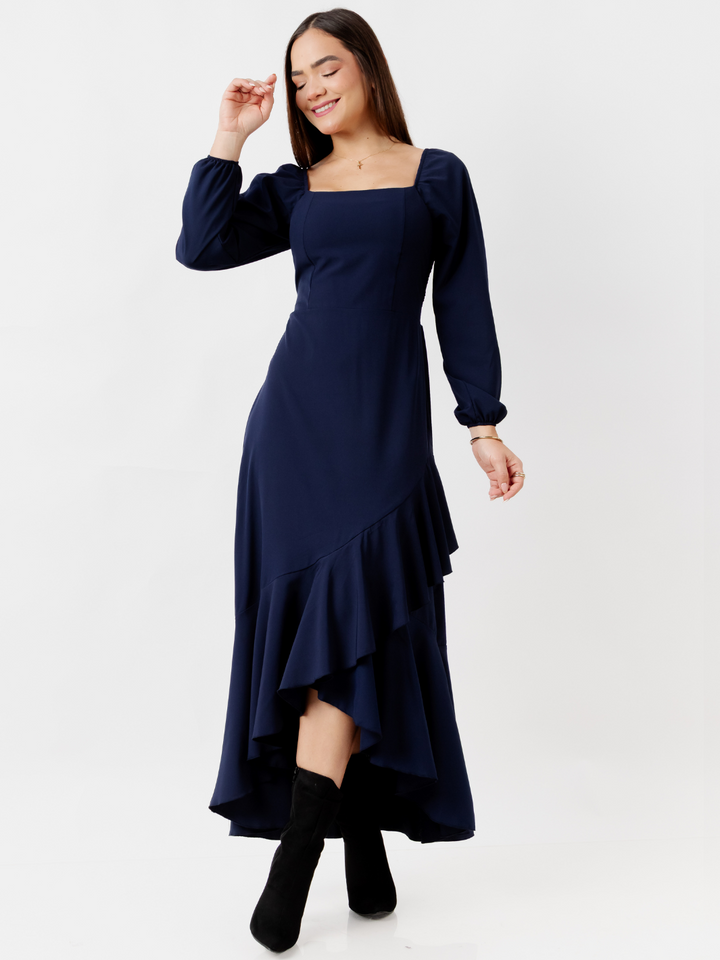 VESTIDO CON BOBO EN LA FALDA SOFIA AZUL