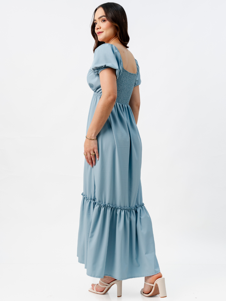 VESTIDO CASUAL LARGO CON BOBO SORAYA CEMENTO