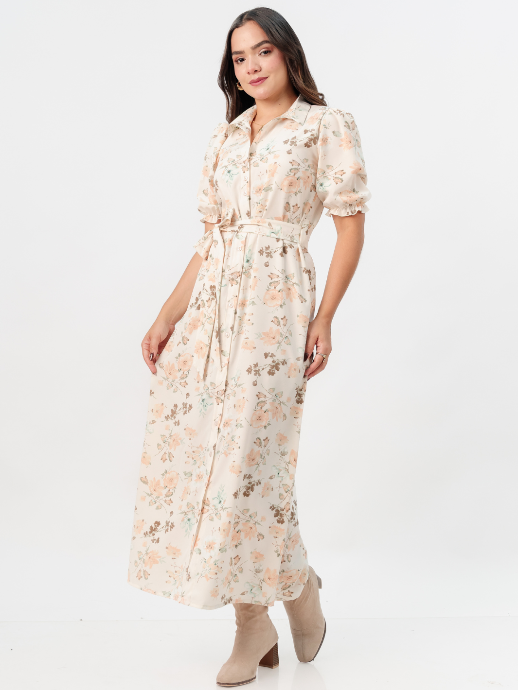 VESTIDO CAMISERO CON CINTURON ASIA PERLA FLOREADO