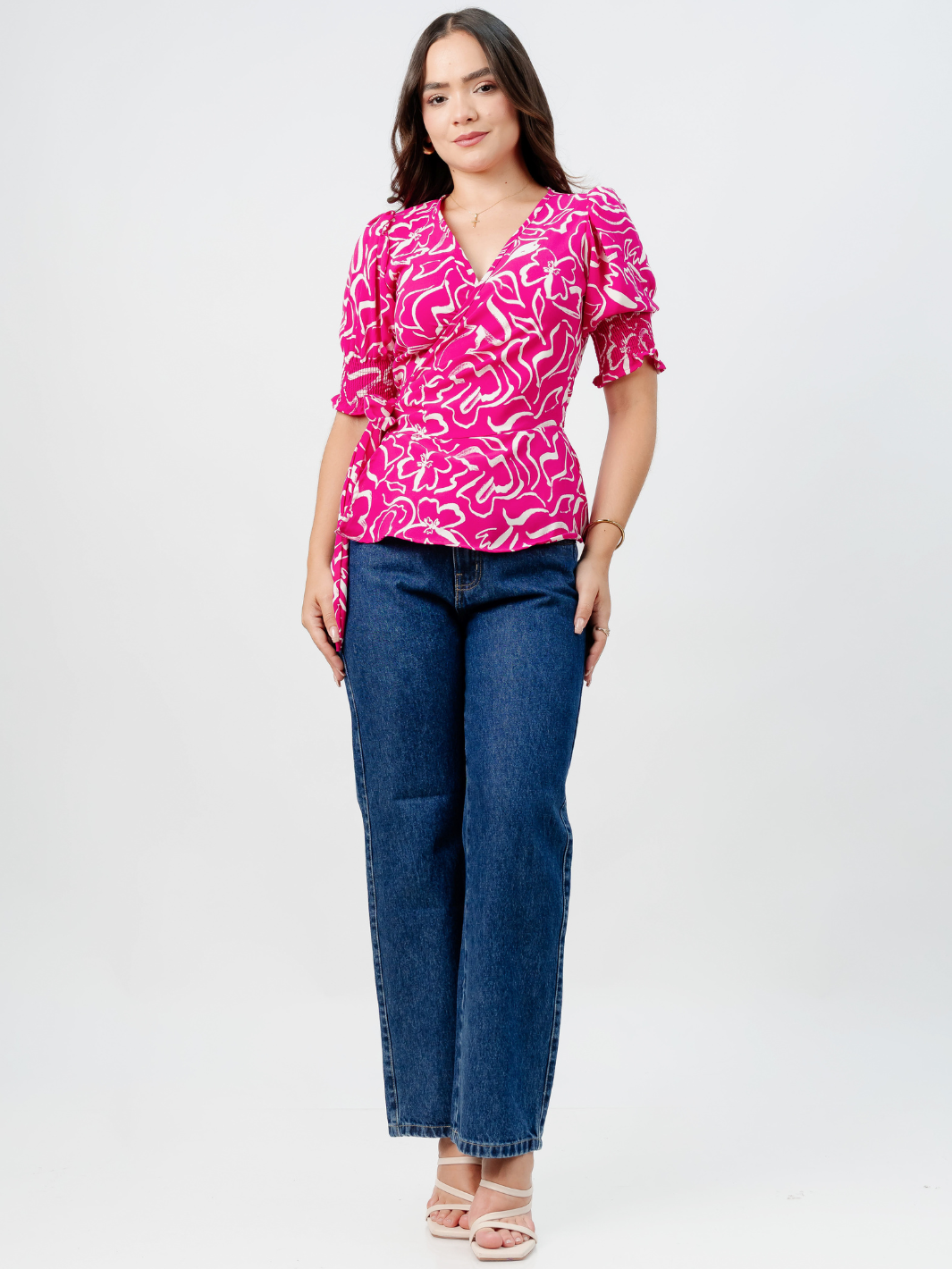 BLUSA PEPLUM ENVOLVENTE JACKIE FUCSIA FLOREADO