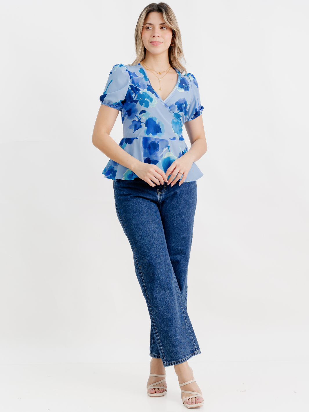 BLUSA MANGA CORTA BORA AZUL FLOREADO