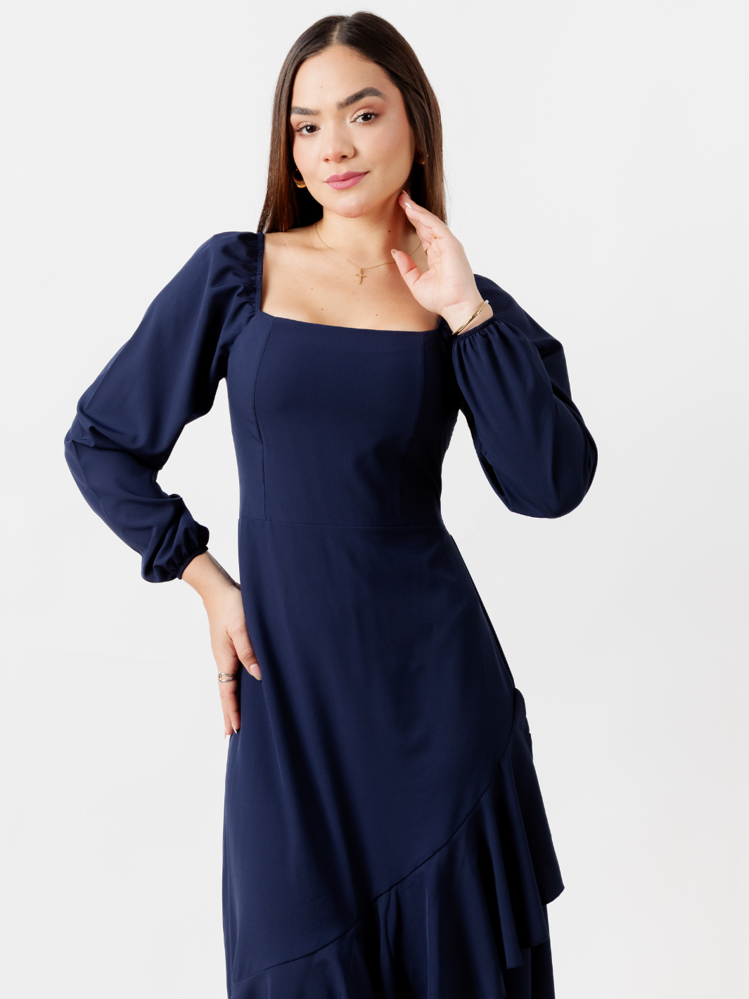 VESTIDO CON BOBO EN LA FALDA SOFIA AZUL