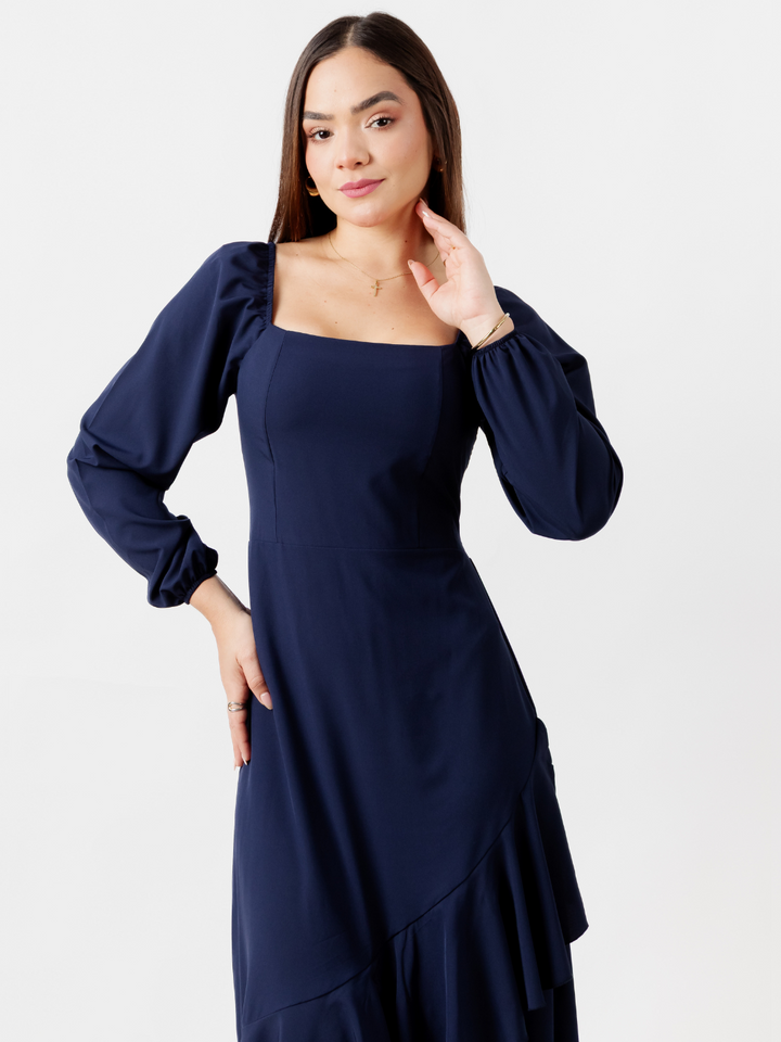 VESTIDO CON BOBO EN LA FALDA SOFIA AZUL