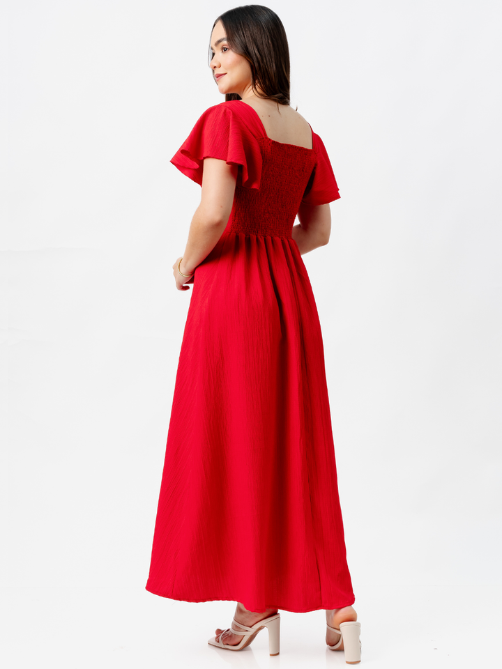 VESTIDO LARGO CORTE A BRENDA ROJO