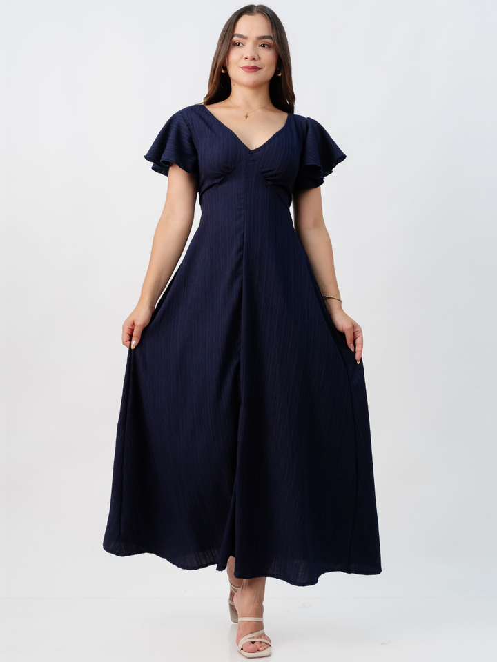 VESTIDO LARGO CORTE A BRENDA AZUL NOCHE