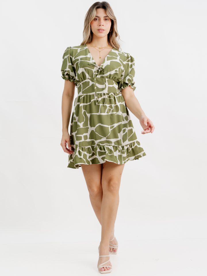 VESTIDO CORTO CON BOBO EN LA FALDA ARIEL VERDE