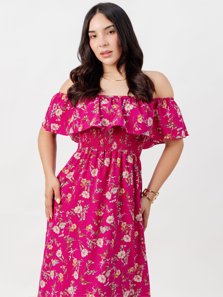 VESTIDO RUMBERO CASUAL LARGO MINERVA MAGENTA