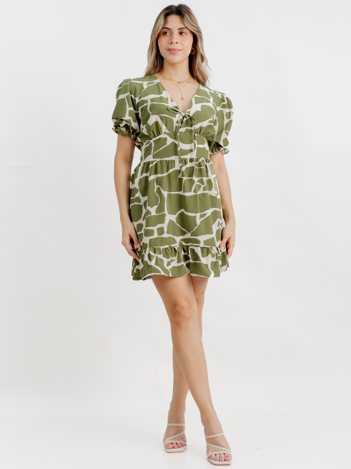 VESTIDO CORTO CON BOBO EN LA FALDA ARIEL VERDE