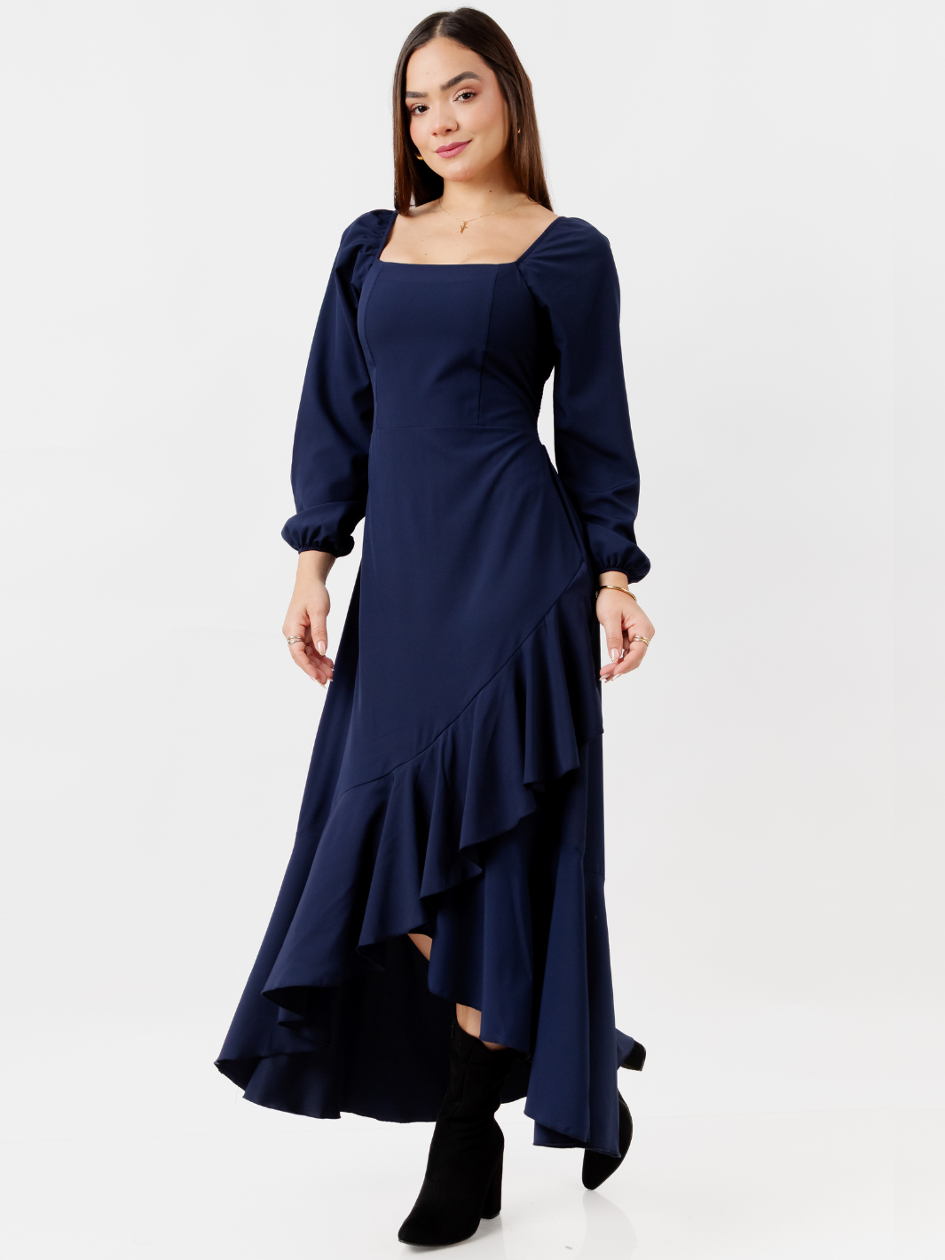 VESTIDO CON BOBO EN LA FALDA SOFIA AZUL