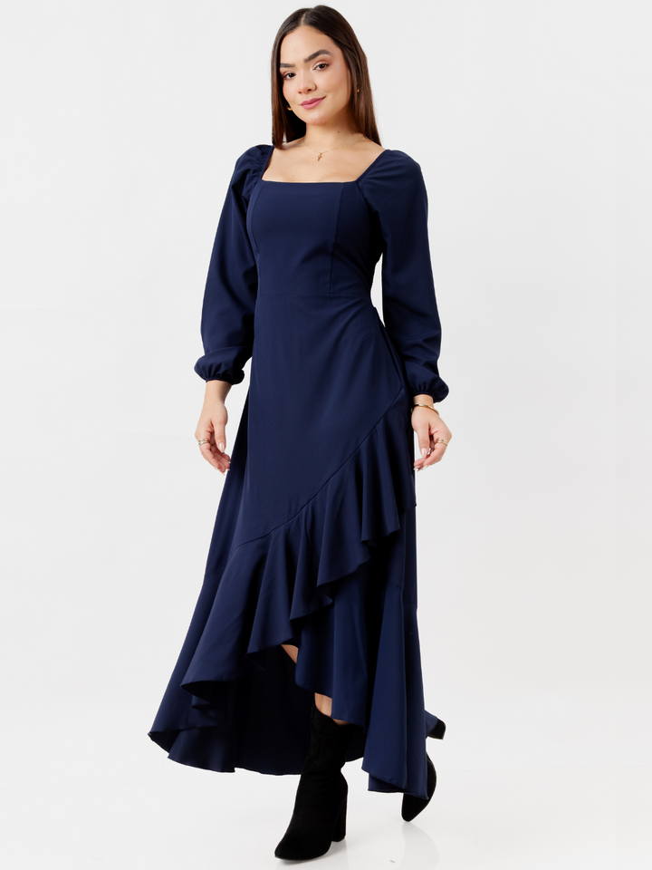 VESTIDO CON BOBO EN LA FALDA SOFIA AZUL
