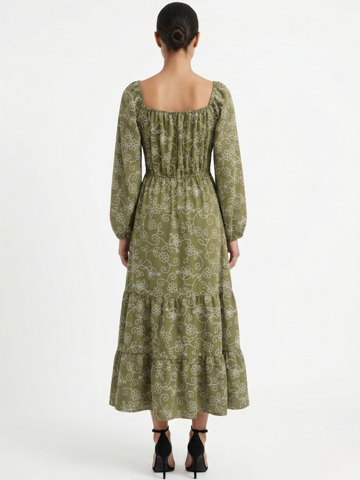 VESTIDO CASUAL LARGO CON FALDA EN TIEMPOS GIORGIA VERDE LINEAS