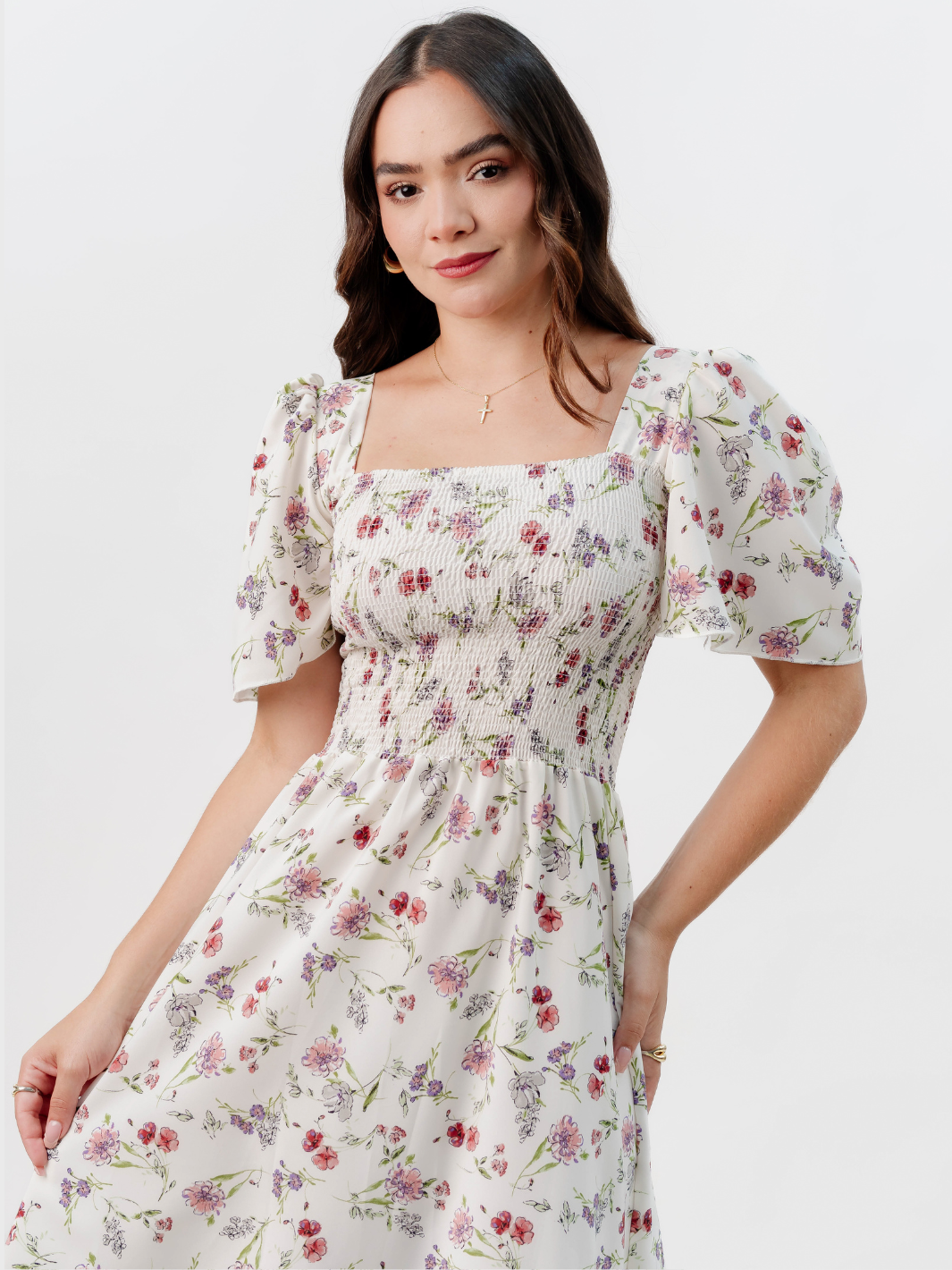 VESTIDO CASUAL LARGO LUCRECIA PERLA FLOREADO