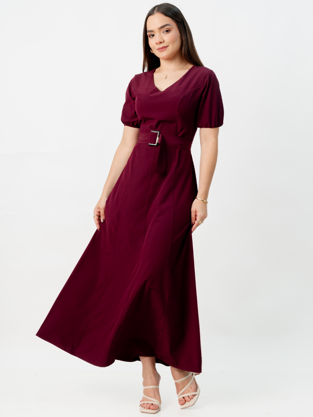 VESTIDO CASUAL LARGO EN CORTE A FERGIE BORGOÑA