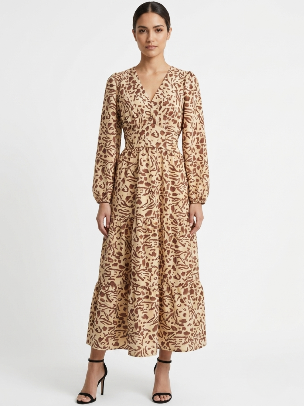 VESTIDO CASUAL CON FALDA EN TIEMPOS MEILYN BEIGE PRINT