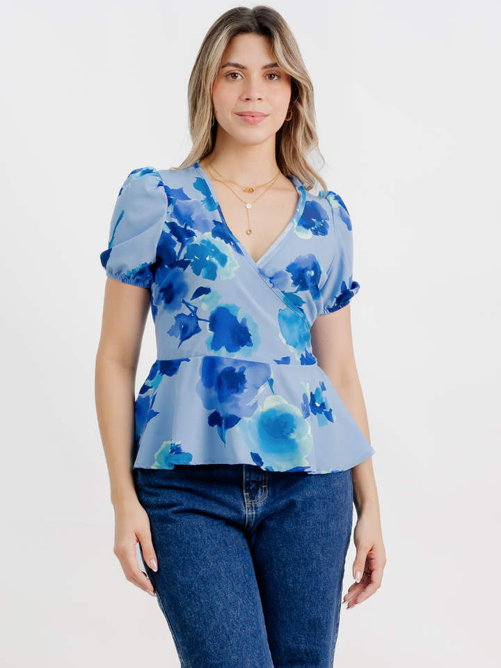 BLUSA MANGA CORTA BORA AZUL FLOREADO