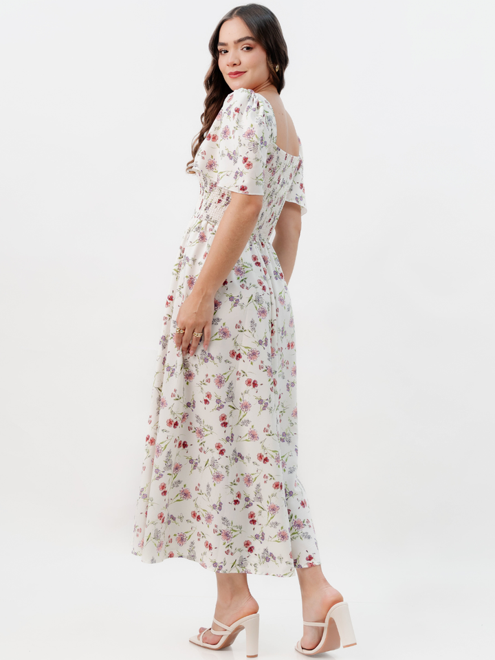 VESTIDO CASUAL LARGO LUCRECIA PERLA FLOREADO