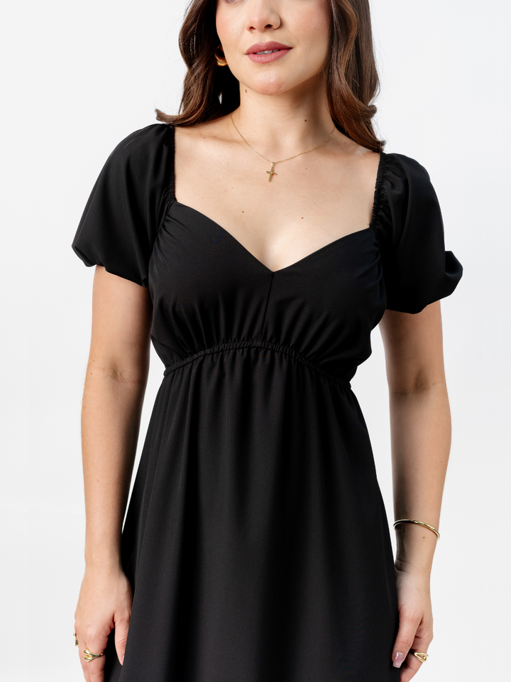 VESTIDO CASUAL LARGO CON BOBO SORAYA NEGRO