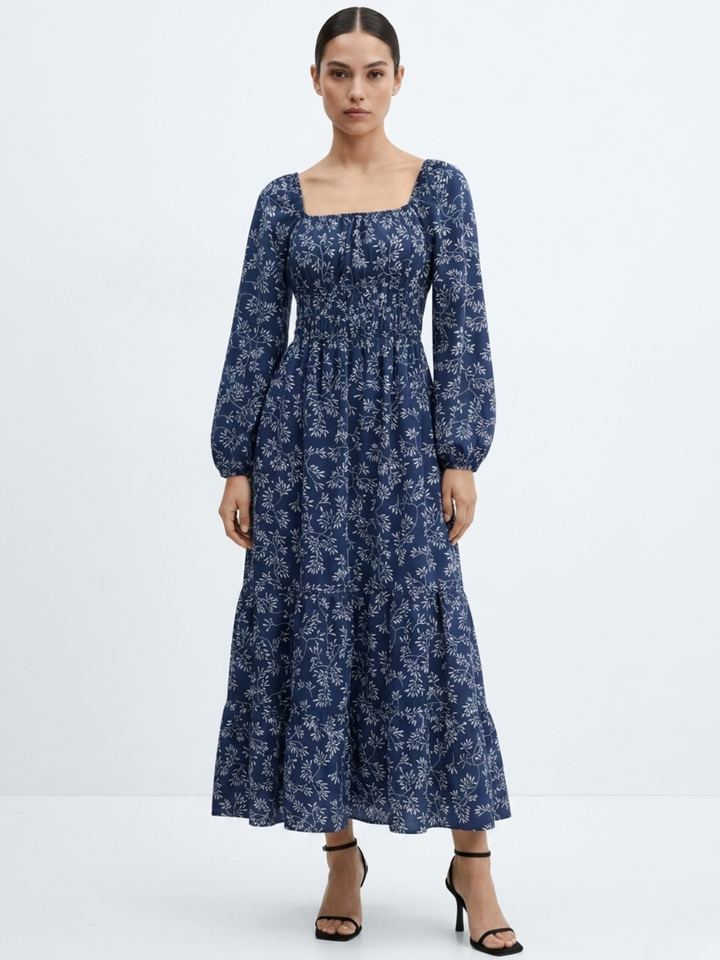 VESTIDO CASUAL LARGO CON FALDA EN TIEMPOS GIORGIA AZUL