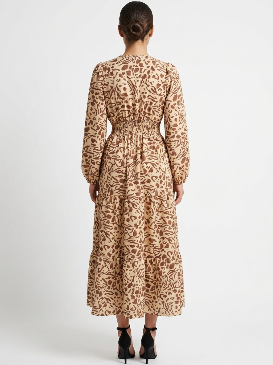 VESTIDO CASUAL CON FALDA EN TIEMPOS MEILYN BEIGE PRINT