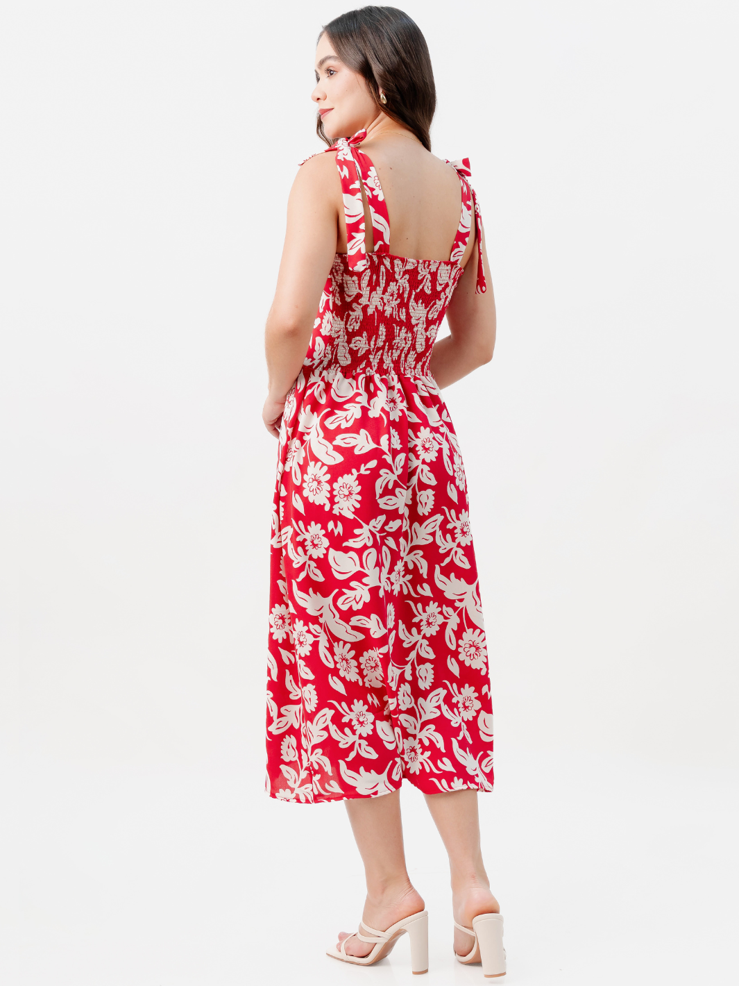 VESTIDO MIDI ESTILO CORSET LEYDI ROJO FLOREADO