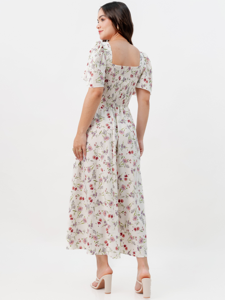 VESTIDO CASUAL LARGO LUCRECIA PERLA FLOREADO