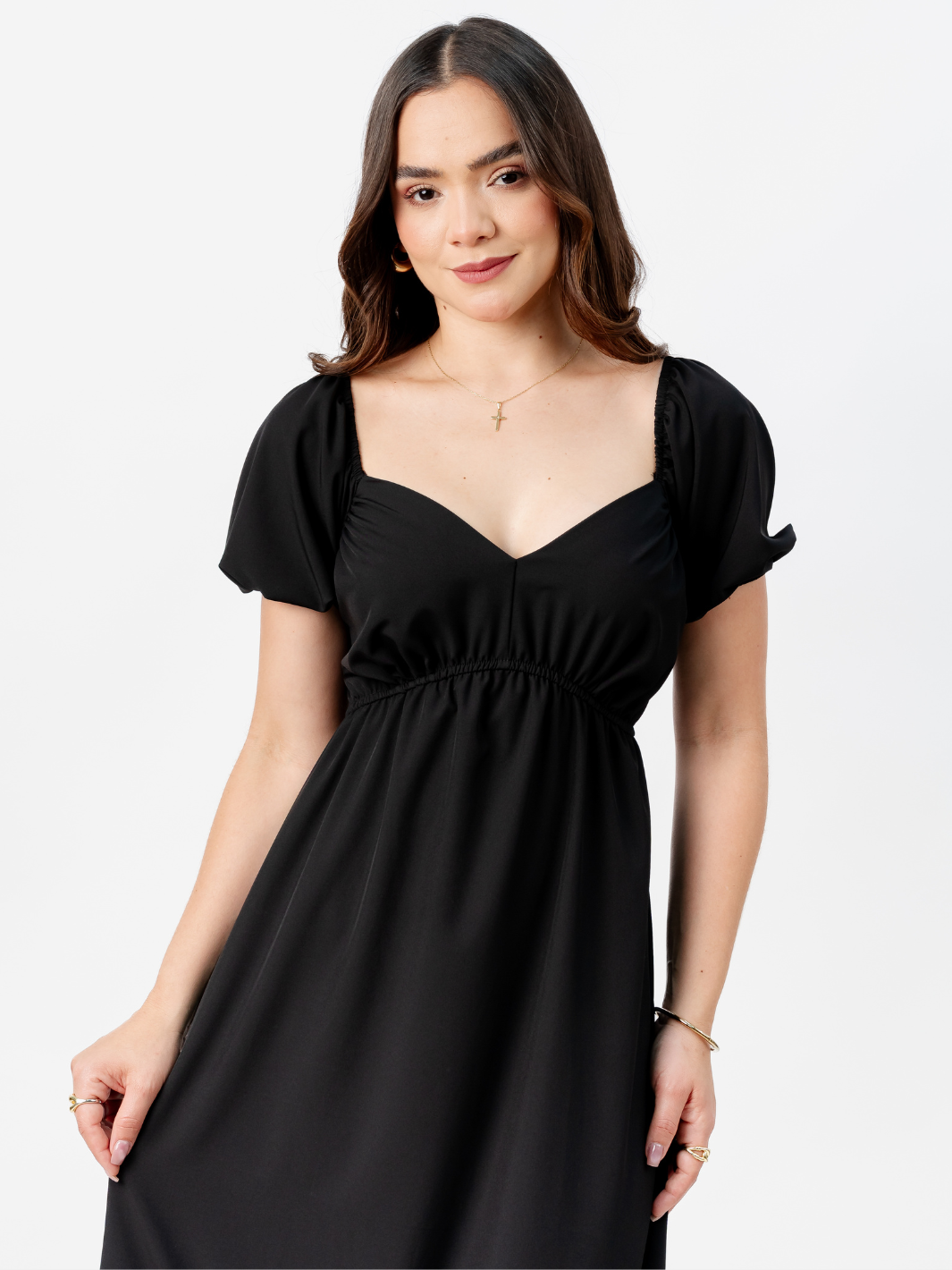 VESTIDO CASUAL LARGO CON BOBO SORAYA NEGRO