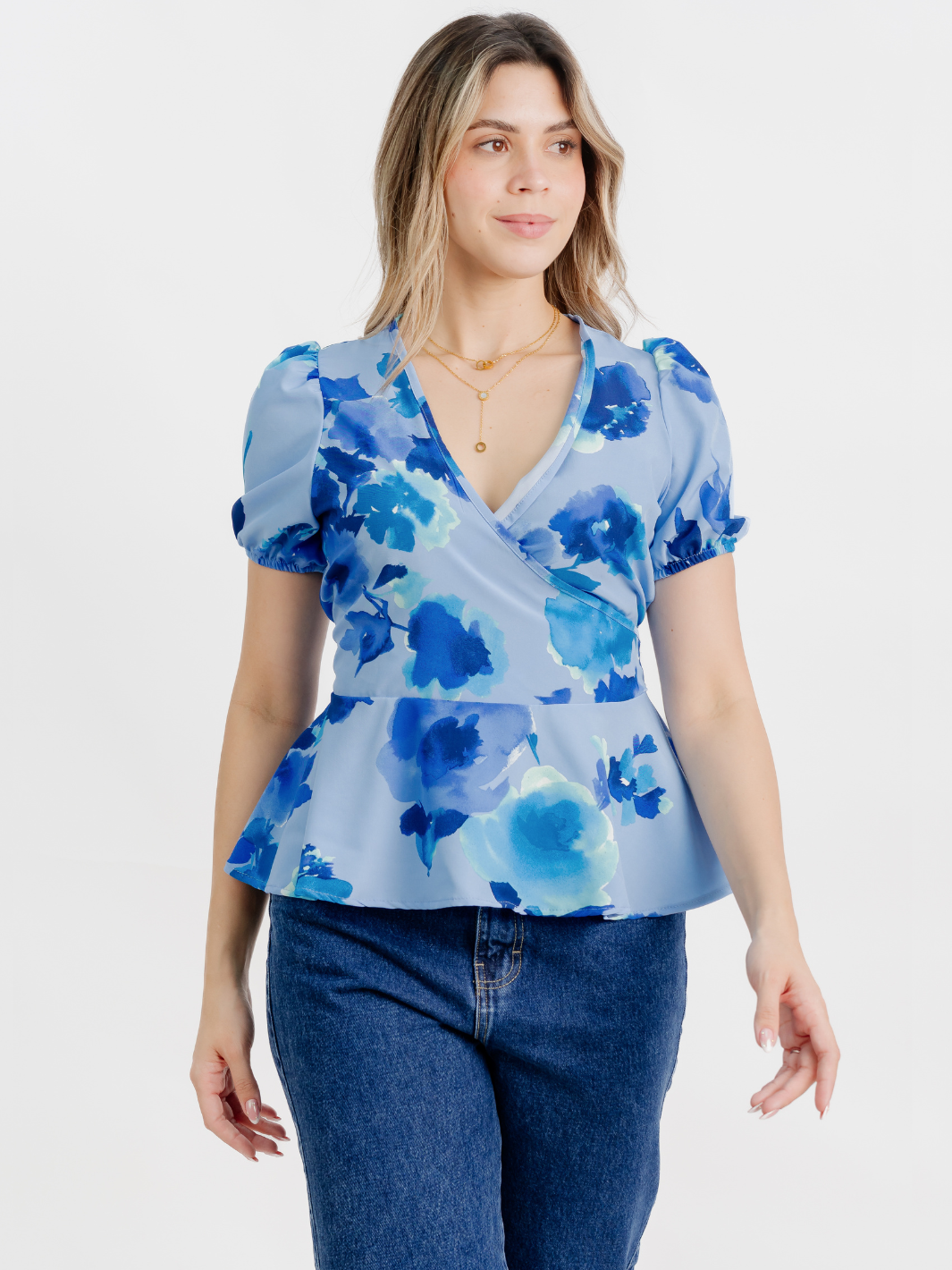 BLUSA MANGA CORTA BORA AZUL FLOREADO